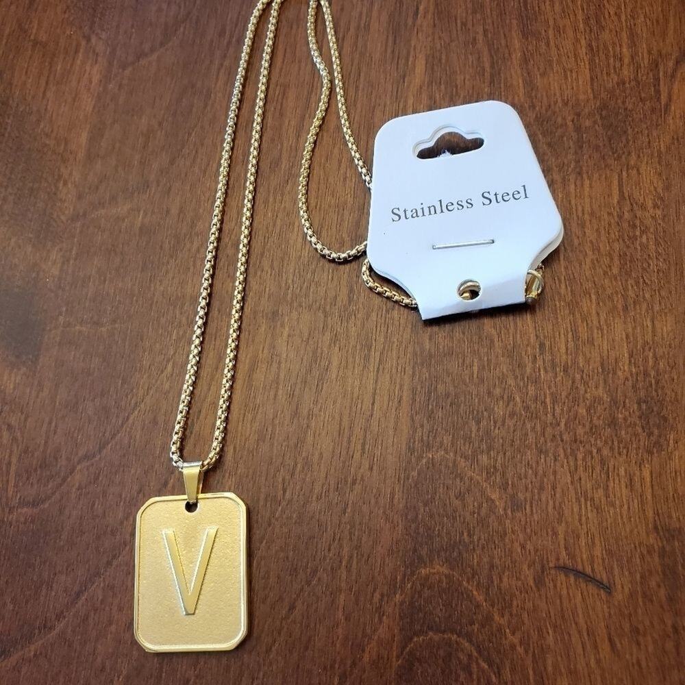 STAINLESS steel gold plated initial V necklace
